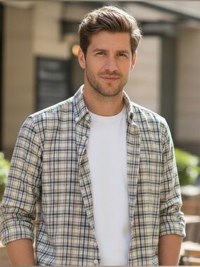 Nautica Men's Plaid Lightweight Shirt in Olive Green & Blues